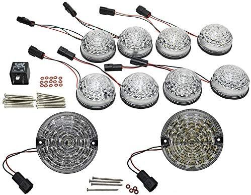 10pcs Upgrade Round Led Indicator Light Rear Tail Lamp Fog & Reverse & Front Side Light for 1990-2016 Land Rover Defender  Smoked Lens LED Update Complete Light Kit