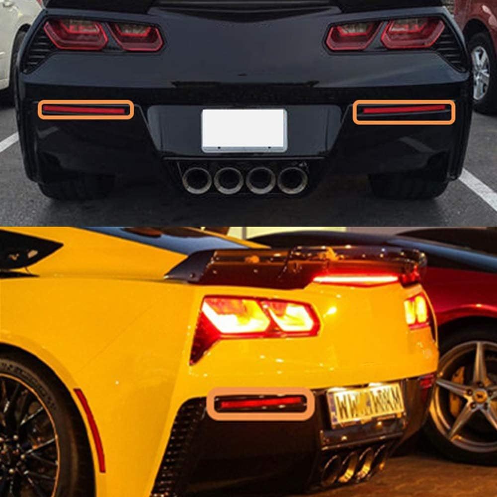 LED Rear Bumper Reflector Lights for 2014 2015 2016 2017 2018 2019 Chevy Corvette C7 LED Reflectors Light Kit Smoked/Red Lens