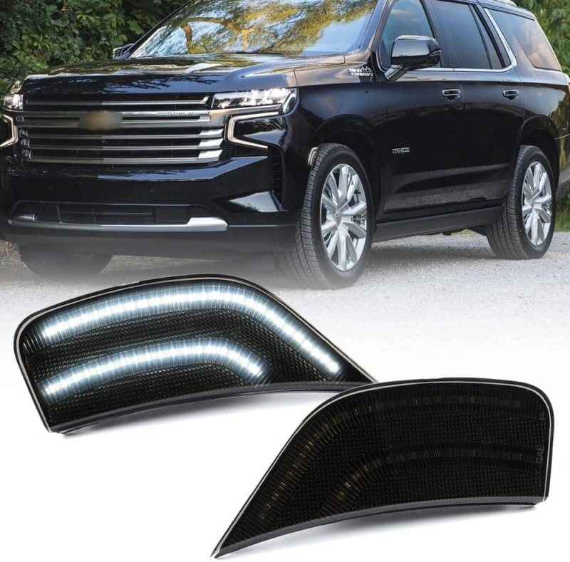 LED Side Marker Lights Replacement for 2021 2022 2023 Chevy Tahoe Suburban Escalade ESV White/Amber Led Fender Side Turn Signal Parking Light Assembly GM2550206 Replace OEM Side Lamps Smoked Lens