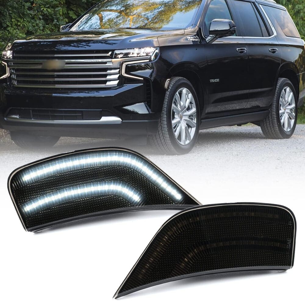 LED Side Marker Lights Replacement for 2021 2022 2023 Chevy Tahoe Suburban Escalade ESV White/Amber Led Fender Side Turn Signal Parking Light Assembly GM2550206 Replace OEM Side Lamps Smoked Lens