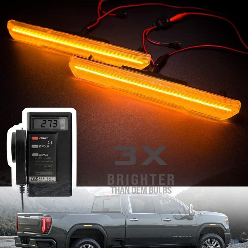 Led Side Marker Lights Replacement for 2020 2021 2022 GMC Sierra 2500HD 3500HD Pickup Amber Front Rear Side Markers Left Right Fender OEM Fit Sidemarker Lamps Kit Euro Clear Lens