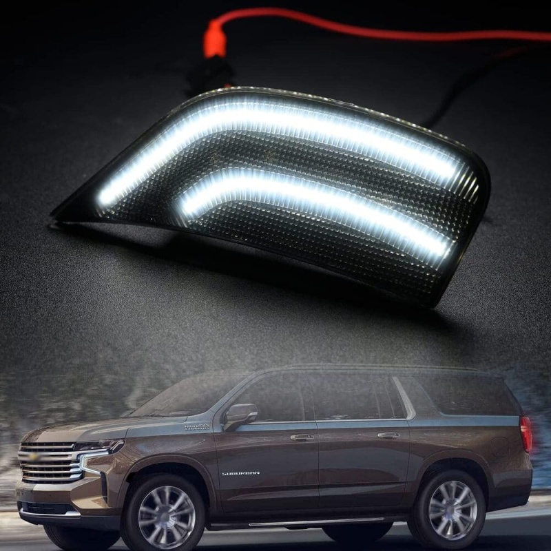 LED Side Marker Lights Replacement for 2021 2022 2023 Chevy Tahoe Suburban Escalade ESV White/Amber Led Fender Side Turn Signal Parking Light Assembly GM2550206 Replace OEM Side Lamps Smoked Lens