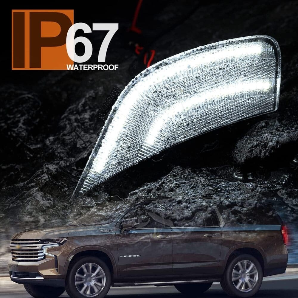 LED Side Marker Lights Replacement for 2021 2022 + Chevy Tahoe Suburban Escalade Amber/White Led Fender Side Turn Signal Parking Light Assembly GM2550206 Replace OEM Side Lamps Clear Lens