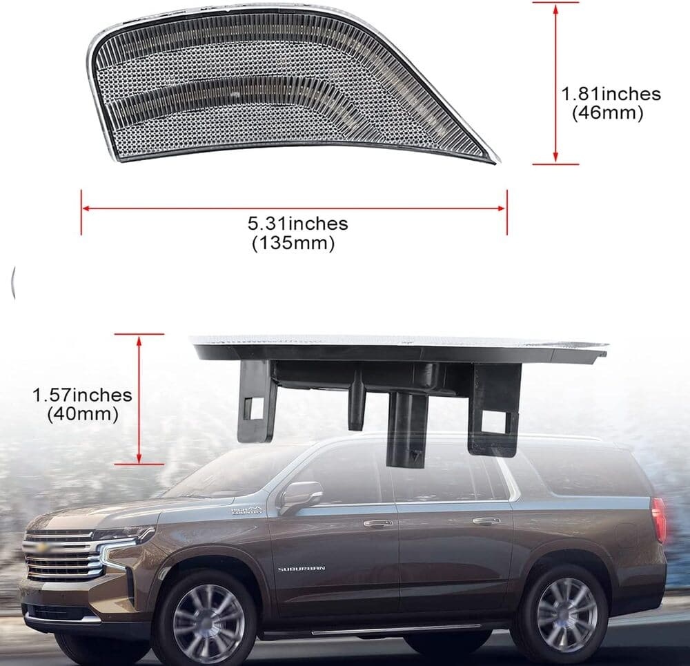 LED Side Marker Lights Replacement for 2021 2022 + Chevy Tahoe Suburban Escalade Amber/White Led Fender Side Turn Signal Parking Light Assembly GM2550206 Replace OEM Side Lamps Clear Lens