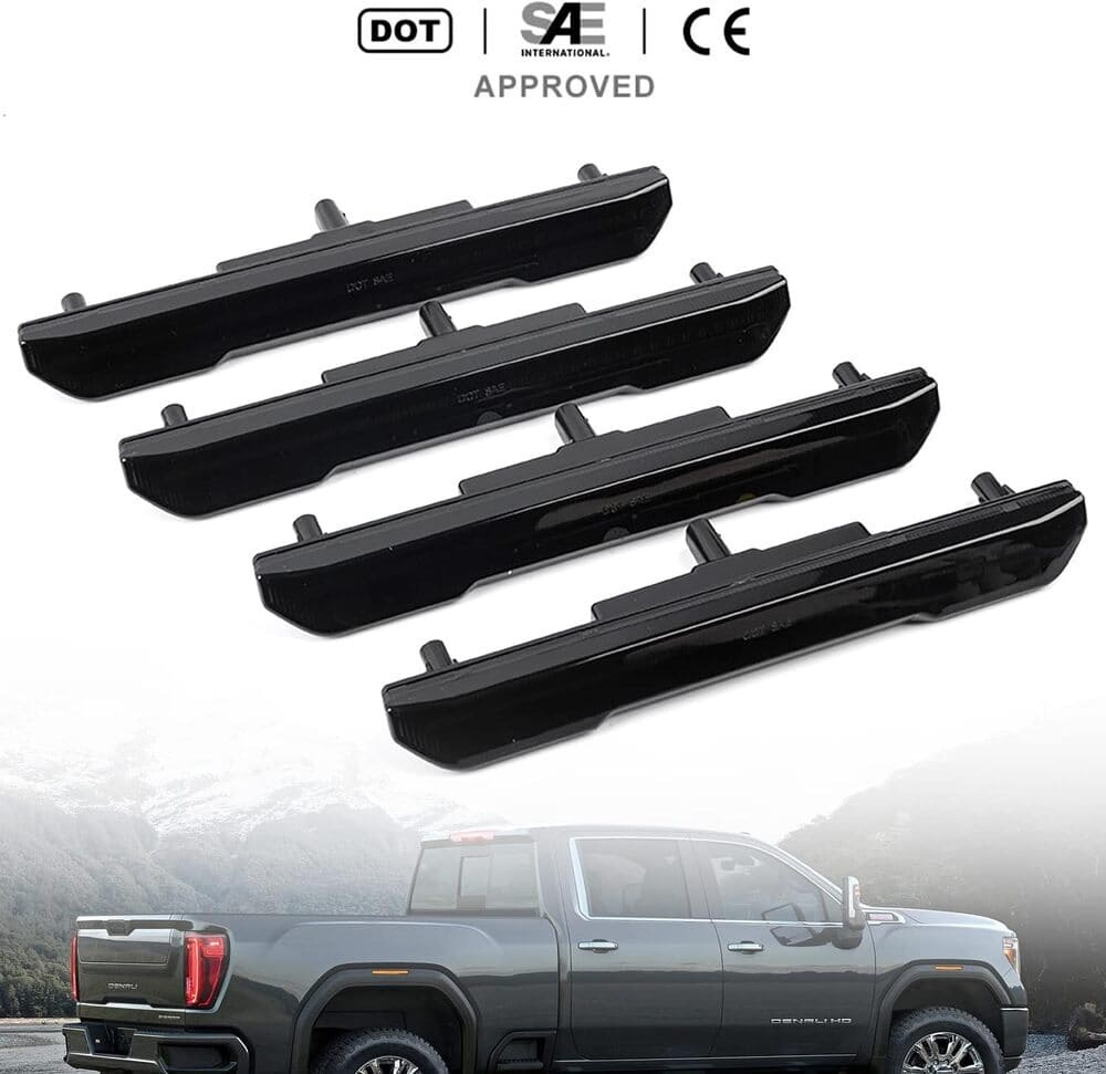 Led Side Marker Lights Replacement for 2020 2021 2022 GMC Sierra 2500HD 3500HD Pickup Amber Front Rear Side Markers Left Right Fender OEM Fit Sidemarker Lamps Kit Euro Smoked/Clear Lens