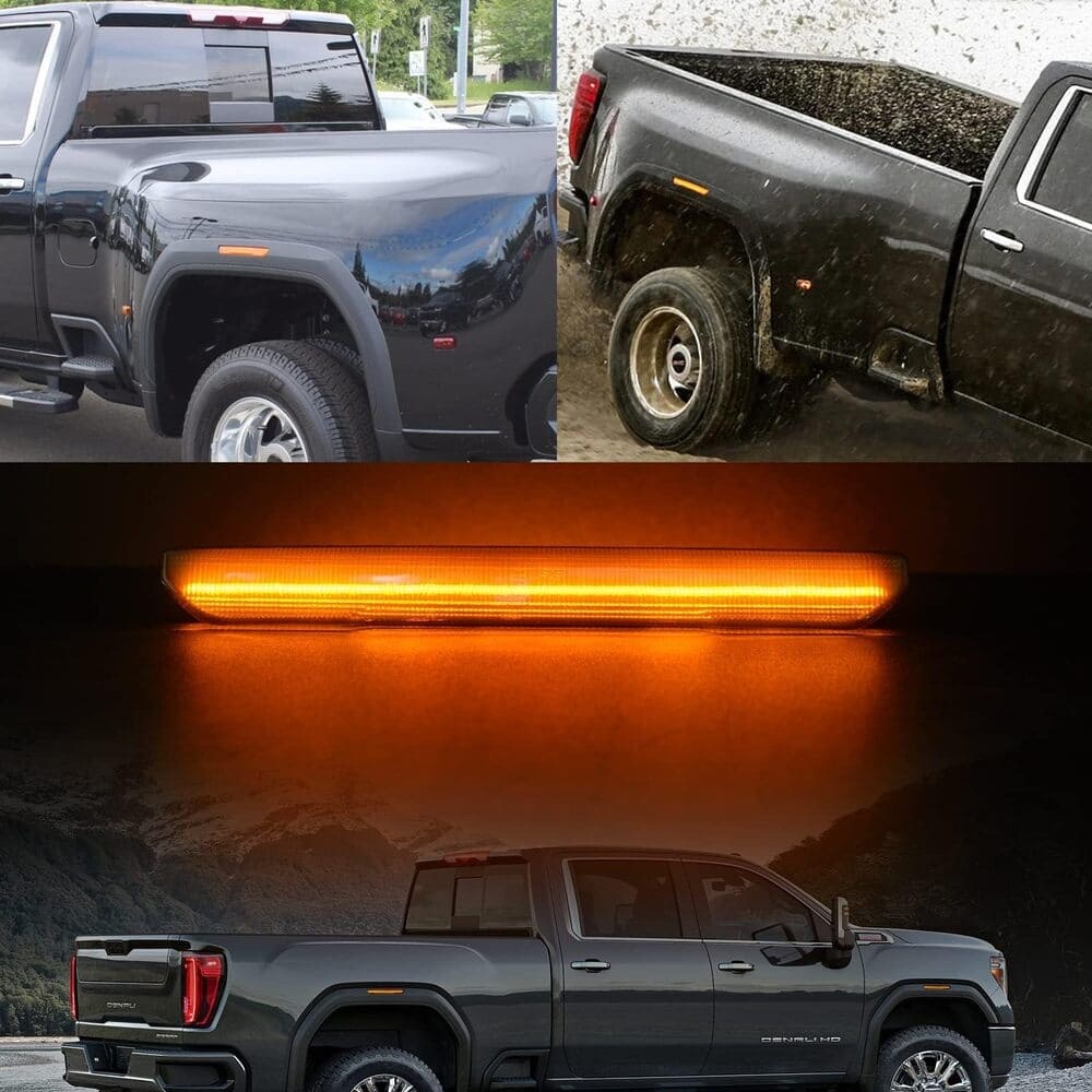 Led Side Marker Lights Replacement for 2020 2021 2022 GMC Sierra 2500HD 3500HD Pickup Amber Front Rear Side Markers Left Right Fender OEM Fit Sidemarker Lamps Kit Euro Smoked/Clear Lens