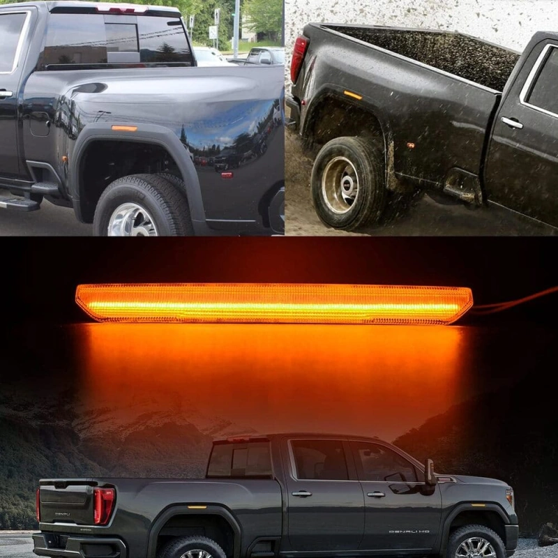 Led Side Marker Lights Replacement for 2020 2021 2022 GMC Sierra 2500HD 3500HD Pickup Amber Front Rear Side Markers Left Right Fender OEM Fit Sidemarker Lamps Kit Euro Clear Lens