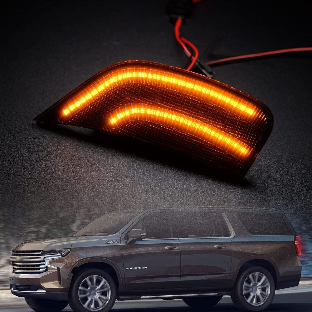 LED Side Marker Lights Replacement for 2021 2022 2023 Chevy Tahoe Suburban Escalade ESV White/Amber Led Fender Side Turn Signal Parking Light Assembly GM2550206 Replace OEM Side Lamps Smoked Lens