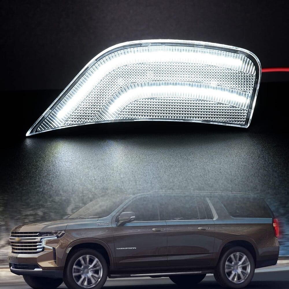 LED Side Marker Lights Replacement for 2021 2022 + Chevy Tahoe Suburban Escalade Amber/White Led Fender Side Turn Signal Parking Light Assembly GM2550206 Replace OEM Side Lamps Clear Lens