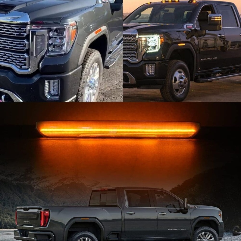 Led Side Marker Lights Replacement for 2020 2021 2022 GMC Sierra 2500HD 3500HD Pickup Amber Front Rear Side Markers Left Right Fender OEM Fit Sidemarker Lamps Kit Euro Smoked/Clear Lens