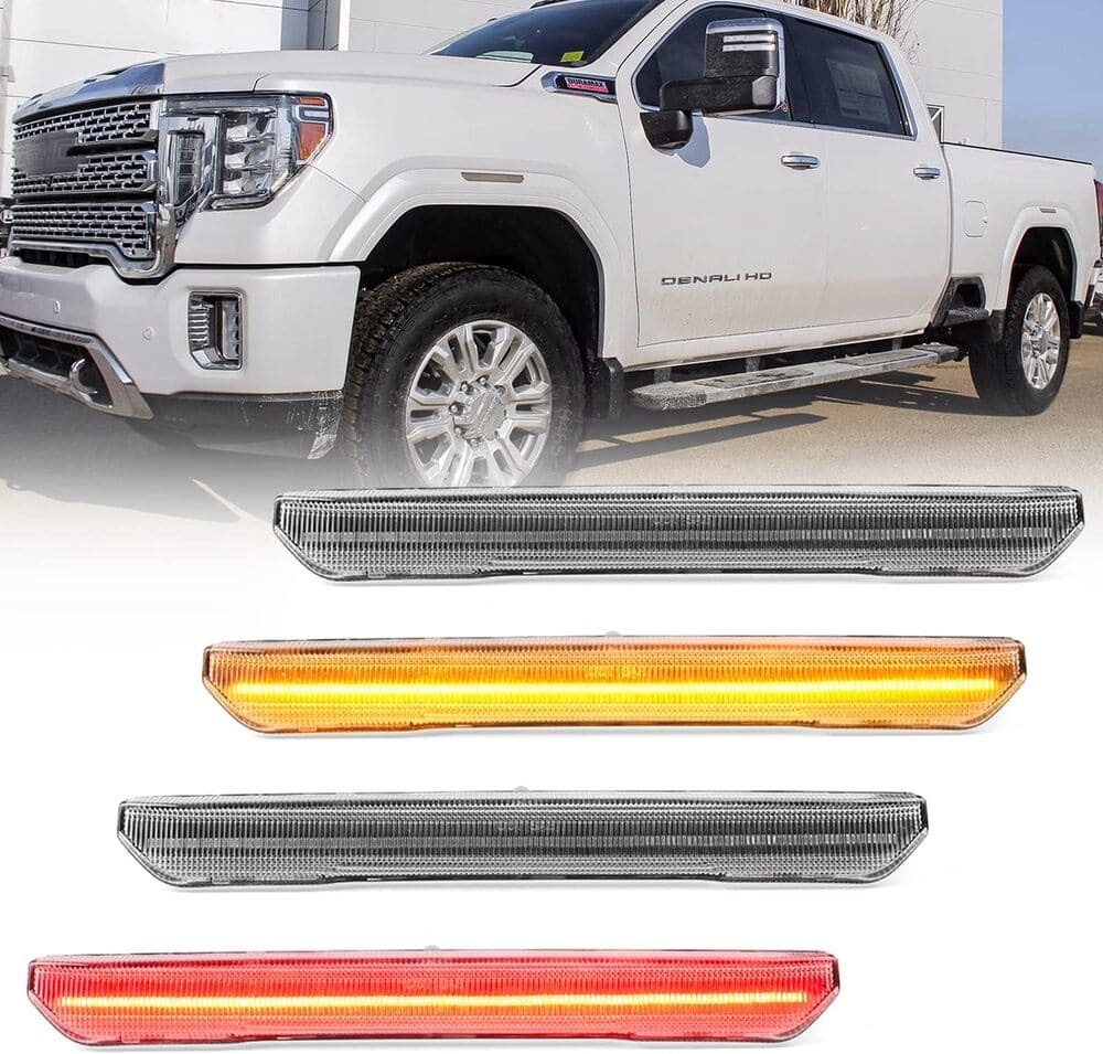 Led Side Marker Lights Replacement for 2020 2021 2022 GMC Sierra 2500HD 3500HD Pickup Amber Front Rear Side Markers Left Right Fender OEM Fit Sidemarker Lamps Kit Euro Smoked/Clear Lens