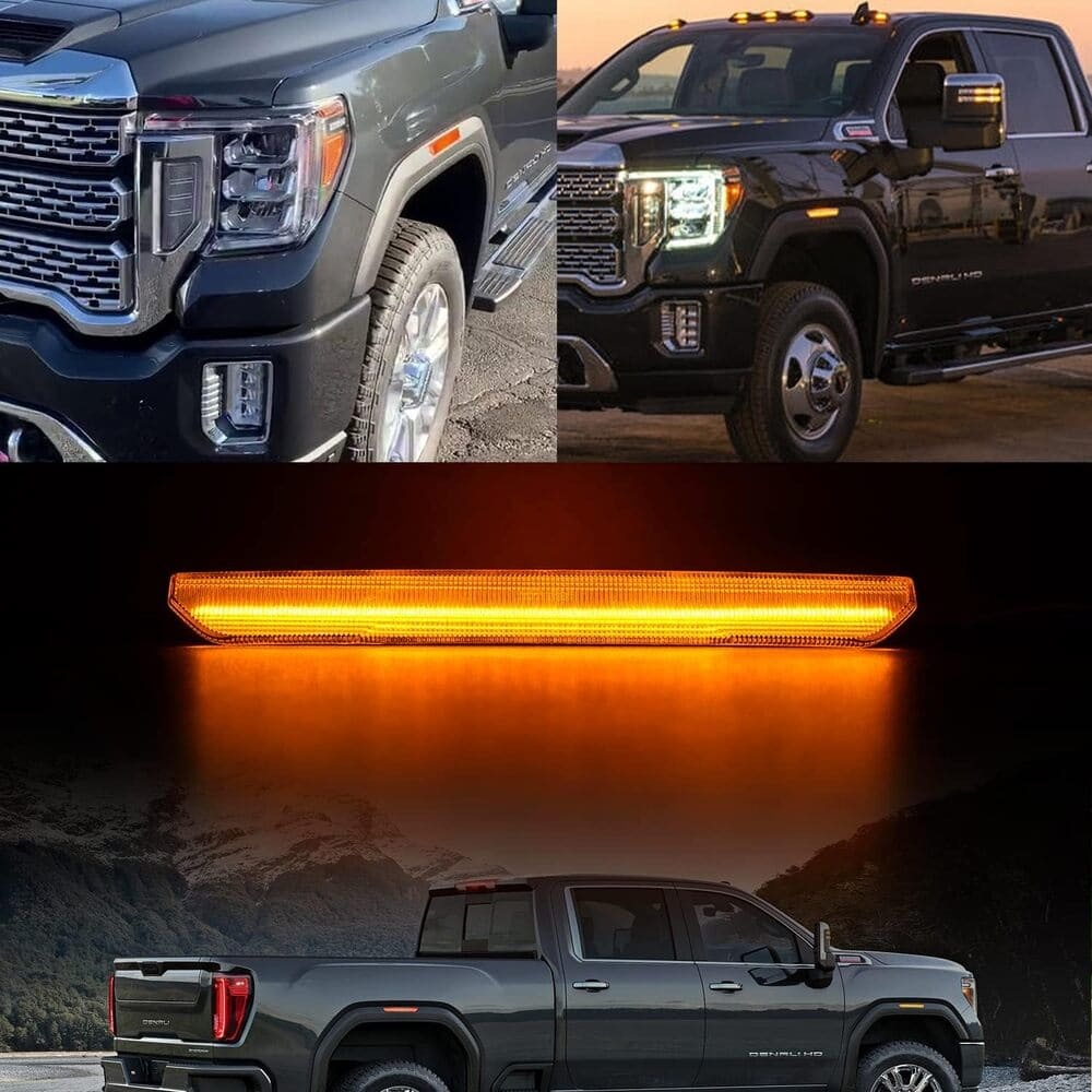 Led Side Marker Lights Replacement for 2020 2021 2022 GMC Sierra 2500HD 3500HD Pickup Amber Front Rear Side Markers Left Right Fender OEM Fit Sidemarker Lamps Kit Euro Smoked/Clear Lens