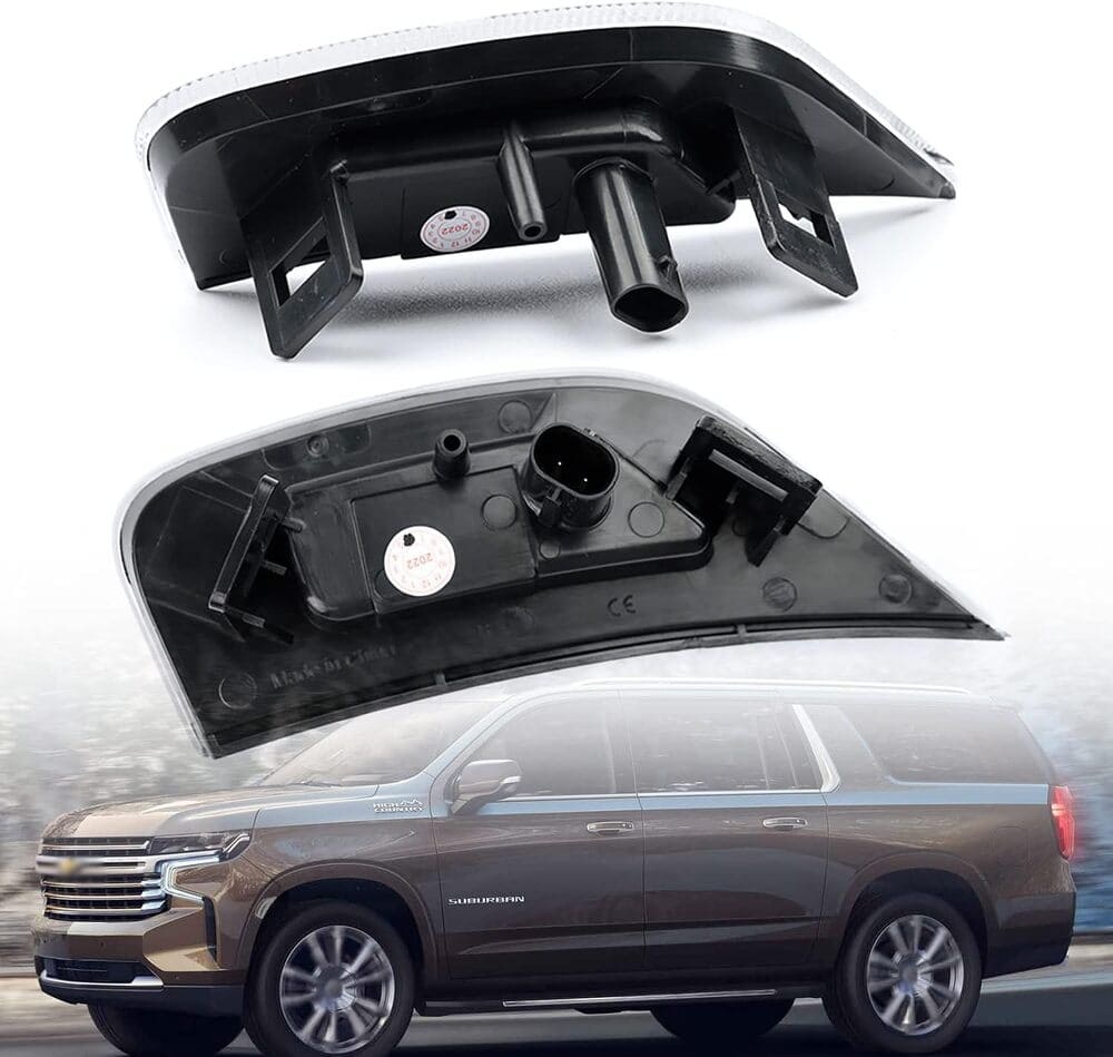 LED Side Marker Lights Replacement for 2021 2022 + Chevy Tahoe Suburban Escalade Amber/White Led Fender Side Turn Signal Parking Light Assembly GM2550206 Replace OEM Side Lamps Clear Lens