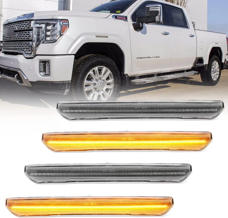 Led Side Marker Lights Replacement for 2020 2021 2022 GMC Sierra 2500HD 3500HD Pickup Amber Front Rear Side Markers Left Right Fender OEM Fit Sidemarker Lamps Kit Euro Clear Lens