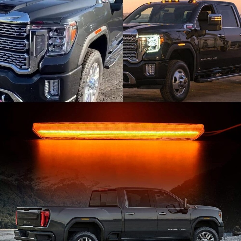 Led Side Marker Lights Replacement for 2020 2021 2022 GMC Sierra 2500HD 3500HD Pickup Amber Front Rear Side Markers Left Right Fender OEM Fit Sidemarker Lamps Kit Euro Clear Lens