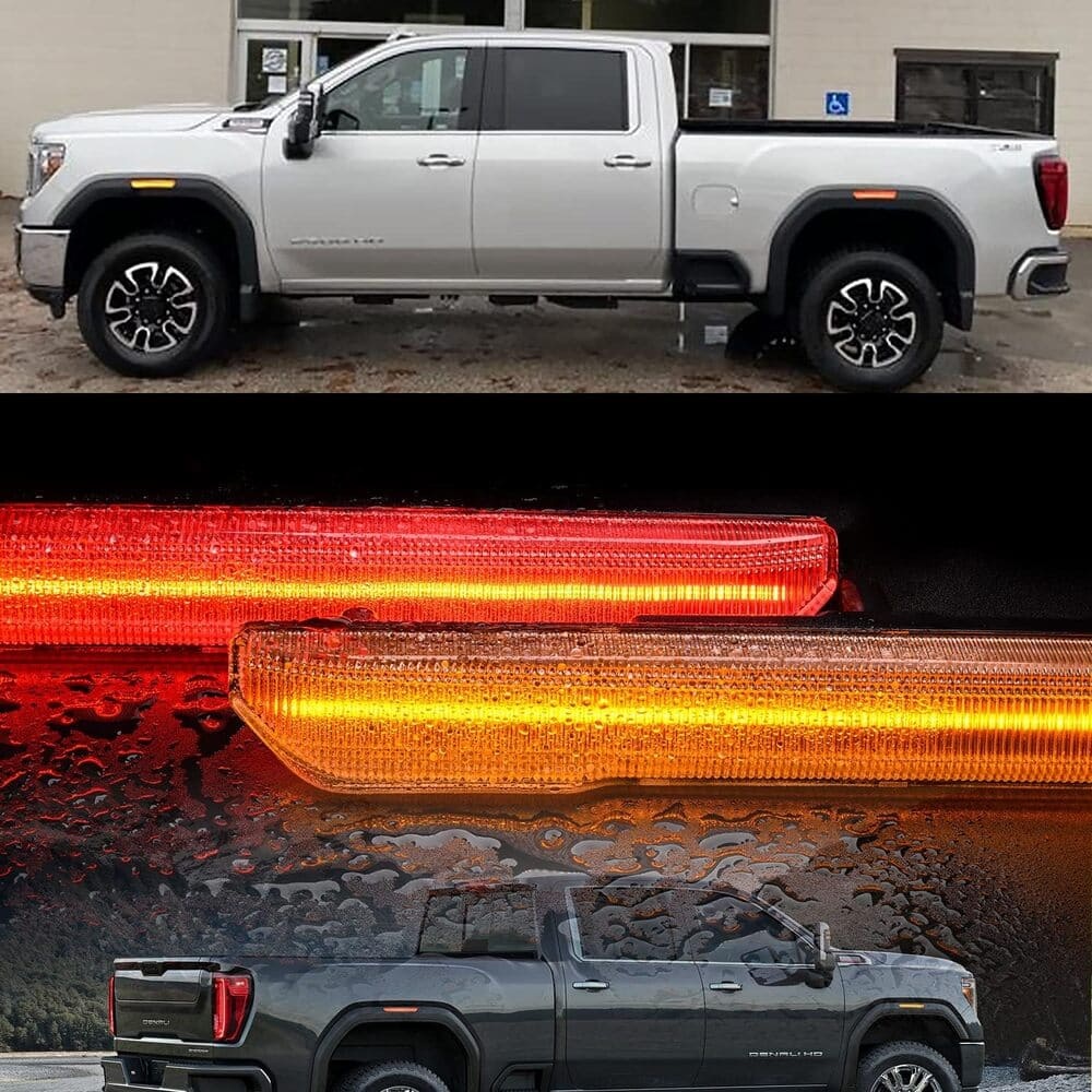 Led Side Marker Lights Replacement for 2020 2021 2022 GMC Sierra 2500HD 3500HD Pickup Amber Front Rear Side Markers Left Right Fender OEM Fit Sidemarker Lamps Kit Euro Smoked/Clear Lens