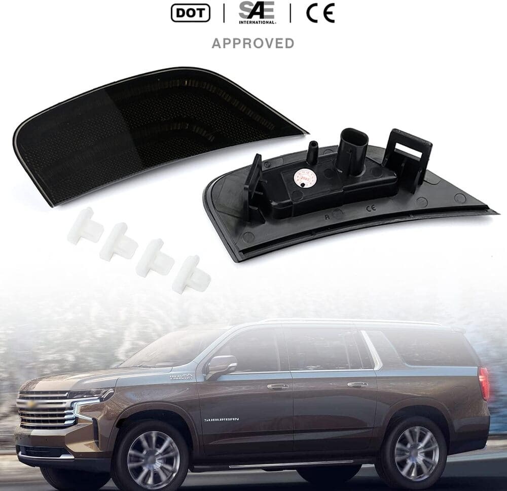 LED Side Marker Lights Replacement for 2021 2022 2023 Chevy Tahoe Suburban Escalade ESV White/Amber Led Fender Side Turn Signal Parking Light Assembly GM2550206 Replace OEM Side Lamps Smoked Lens