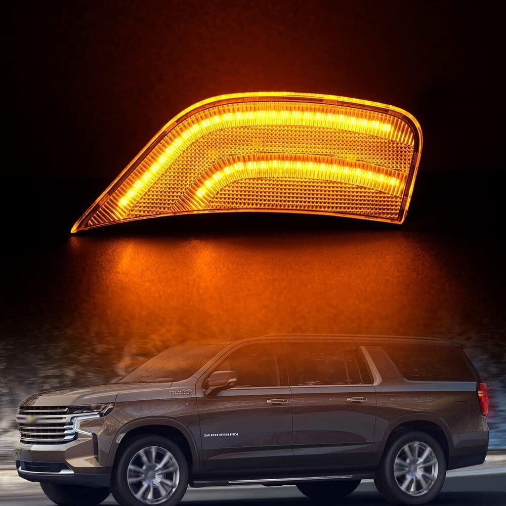 LED Side Marker Lights Replacement for 2021 2022 + Chevy Tahoe Suburban Escalade Amber/White Led Fender Side Turn Signal Parking Light Assembly GM2550206 Replace OEM Side Lamps Clear Lens