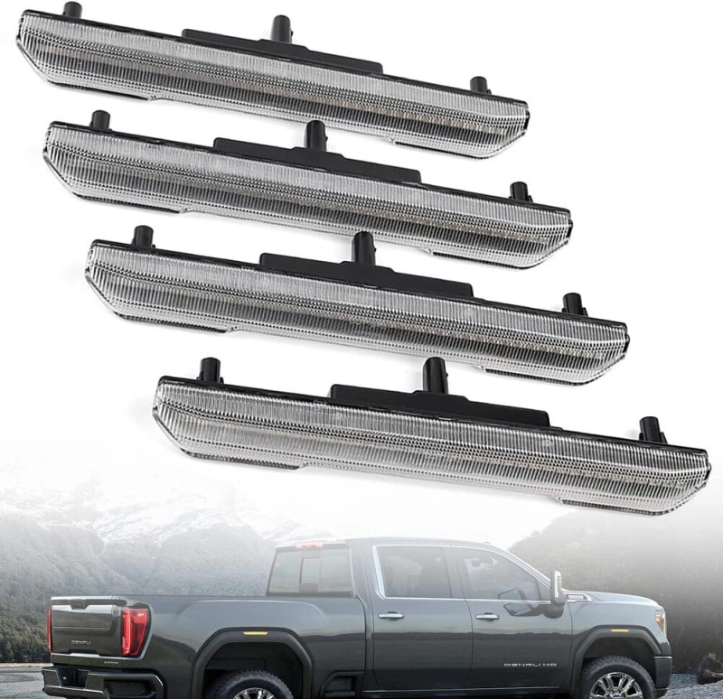 Led Side Marker Lights Replacement for 2020 2021 2022 GMC Sierra 2500HD 3500HD Pickup Amber Front Rear Side Markers Left Right Fender OEM Fit Sidemarker Lamps Kit Euro Clear Lens