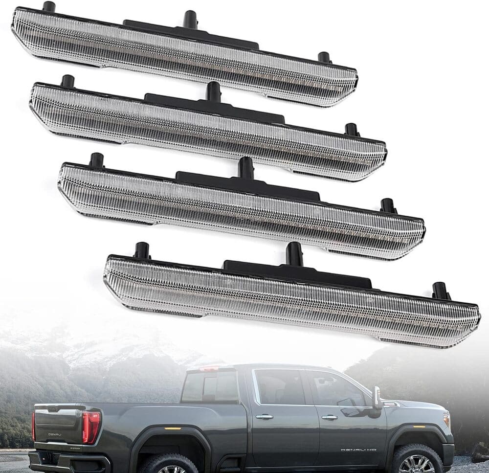 Led Side Marker Lights Replacement for 2020 2021 2022 GMC Sierra 2500HD 3500HD Pickup Amber Front Rear Side Markers Left Right Fender OEM Fit Sidemarker Lamps Kit Euro Clear Lens