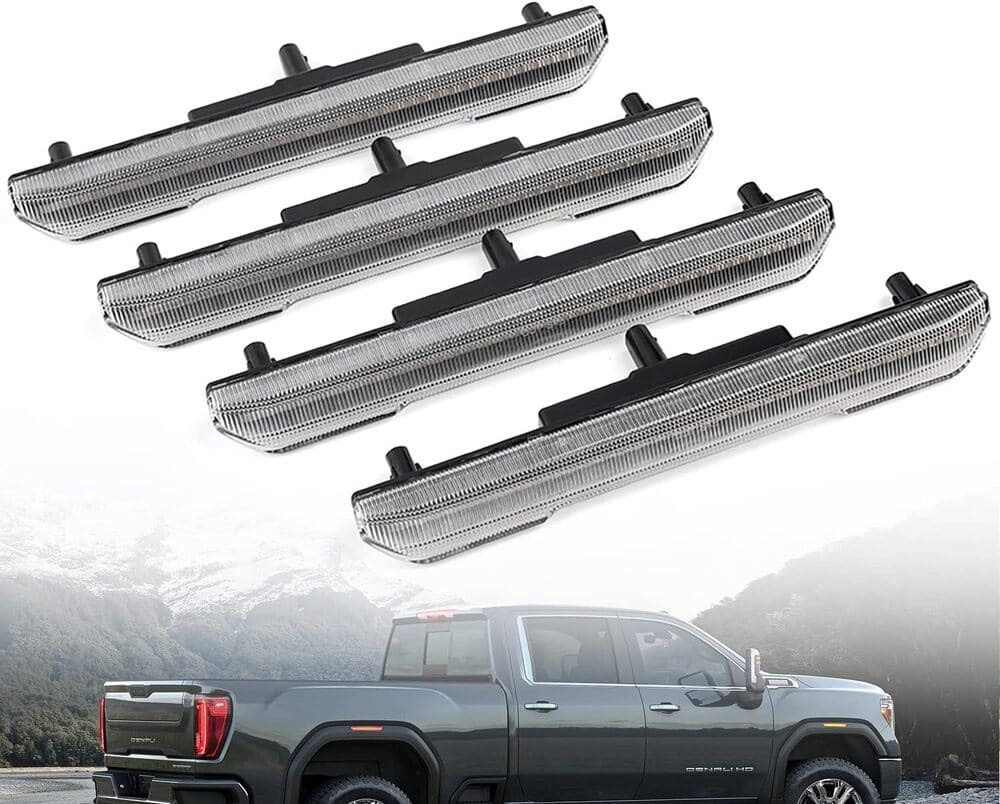 Led Side Marker Lights Replacement for 2020 2021 2022 GMC Sierra 2500HD 3500HD Pickup Amber Front Rear Side Markers Left Right Fender OEM Fit Sidemarker Lamps Kit Euro Smoked/Clear Lens