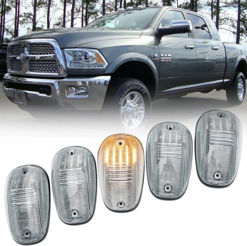 LED Cab Marker Lights Replacement for Dodge Ram 1500 2500 3500 Pickup 2003-2018 Amber Front Roof Mounted Cab Light Kit Clear Lens OEM Fit Roof Running Cab Marker Lamps for Pickup Trucks