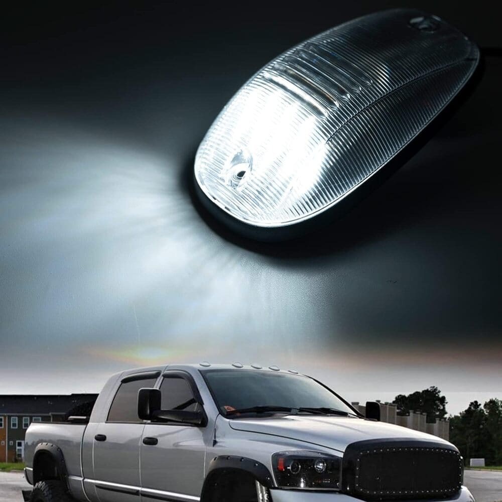 LED Cab Marker Lights Replacement for Dodge Ram 1500 2500 3500 Pickup 2003-2018 Amber Front Roof Mounted Cab Light Kit Clear Lens OEM Fit Roof Running Cab Marker Lamps for Pickup Trucks