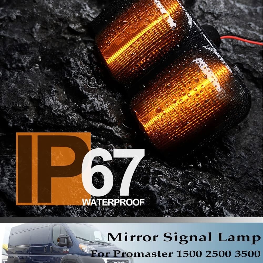 Sequential LED Side Mirror Marker Lights Compatible w/ 2014-2022 Dodge RAM Promaster 1500/2500/3500 Towing Mirror Turn Signal Indicator Lamp Assembly Smoked/Clear Lens