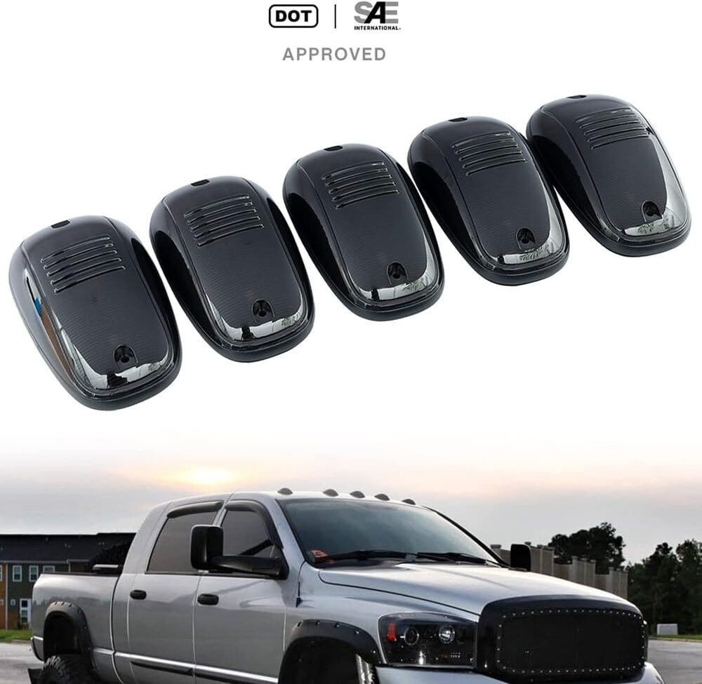 LED Cab Marker Lights Compatible w/ 2003-2018 Dodge Ram 1500 2500 3500 Pickup Amber Front Roof Mounted Cab Light Kit Smoked Lens OEM Fit Roof Running Cab Marker Lamps for Pickup Trucks