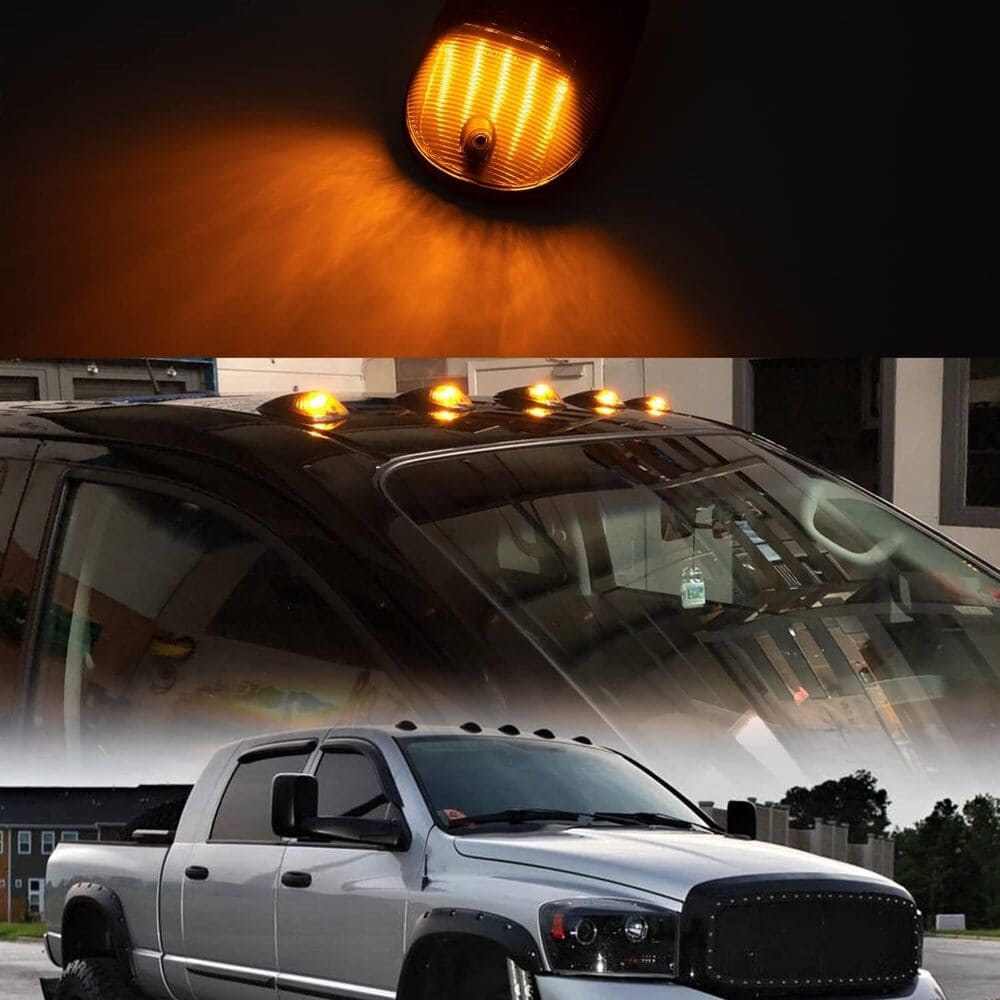 LED Cab Marker Lights Compatible w/ 2003-2018 Dodge Ram 1500 2500 3500 Pickup Amber Front Roof Mounted Cab Light Kit Smoked Lens OEM Fit Roof Running Cab Marker Lamps for Pickup Trucks