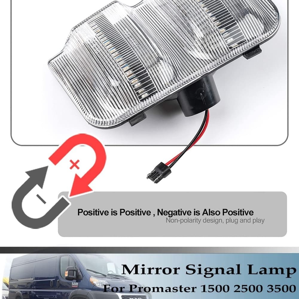 Sequential LED Side Mirror Marker Lights Compatible w/ 2014-2022 Dodge RAM Promaster 1500/2500/3500 Towing Mirror Turn Signal Indicator Lamp Assembly Smoked/Clear Lens
