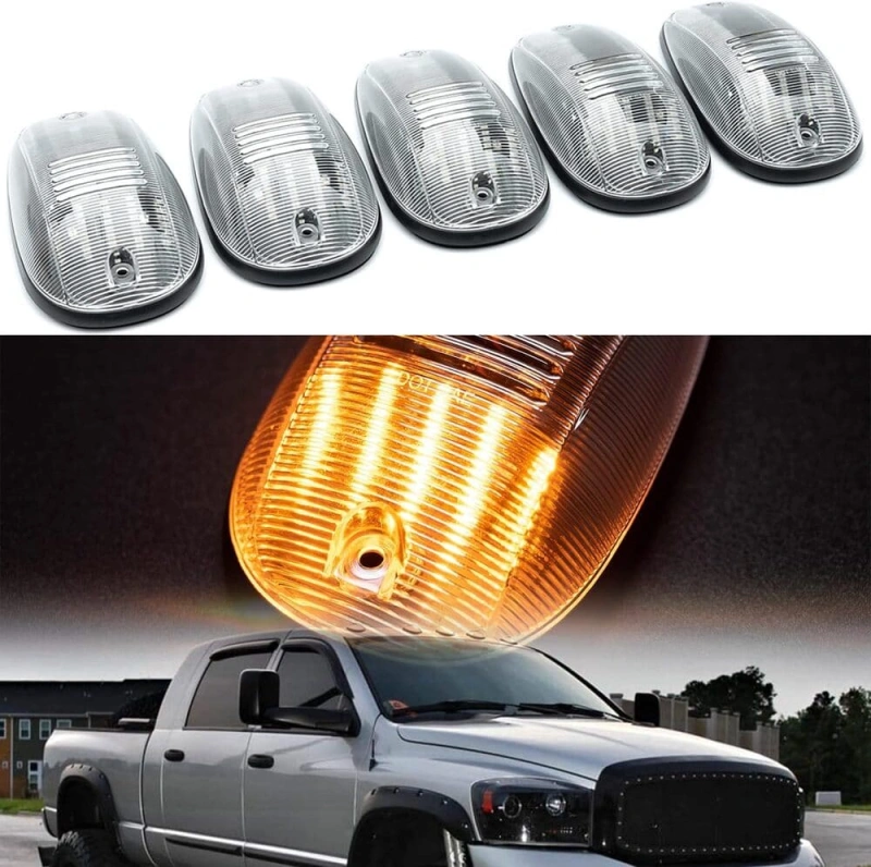 LED Cab Marker Lights Replacement for Dodge Ram 1500 2500 3500 Pickup 2003-2018 Amber Front Roof Mounted Cab Light Kit Clear Lens OEM Fit Roof Running Cab Marker Lamps for Pickup Trucks