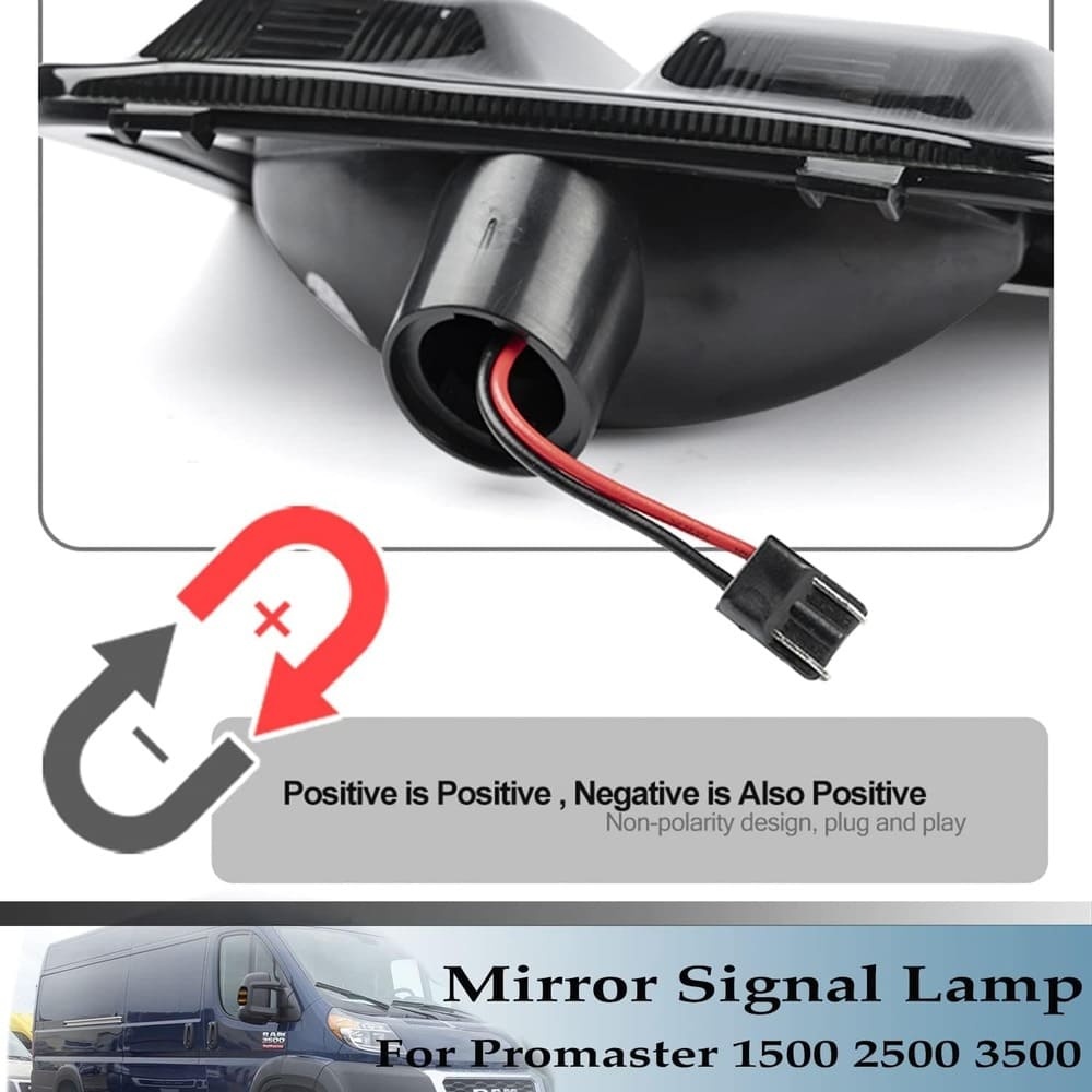 Sequential LED Side Mirror Marker Lights Compatible w/ 2014-2022 Dodge RAM Promaster 1500/2500/3500 Towing Mirror Turn Signal Indicator Lamp Assembly Smoked/Clear Lens