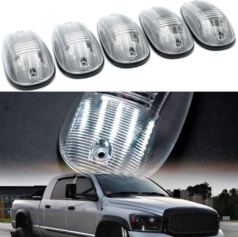 LED Cab Marker Lights Replacement for Dodge Ram 1500 2500 3500 Pickup 2003-2018 Amber Front Roof Mounted Cab Light Kit Clear Lens OEM Fit Roof Running Cab Marker Lamps for Pickup Trucks