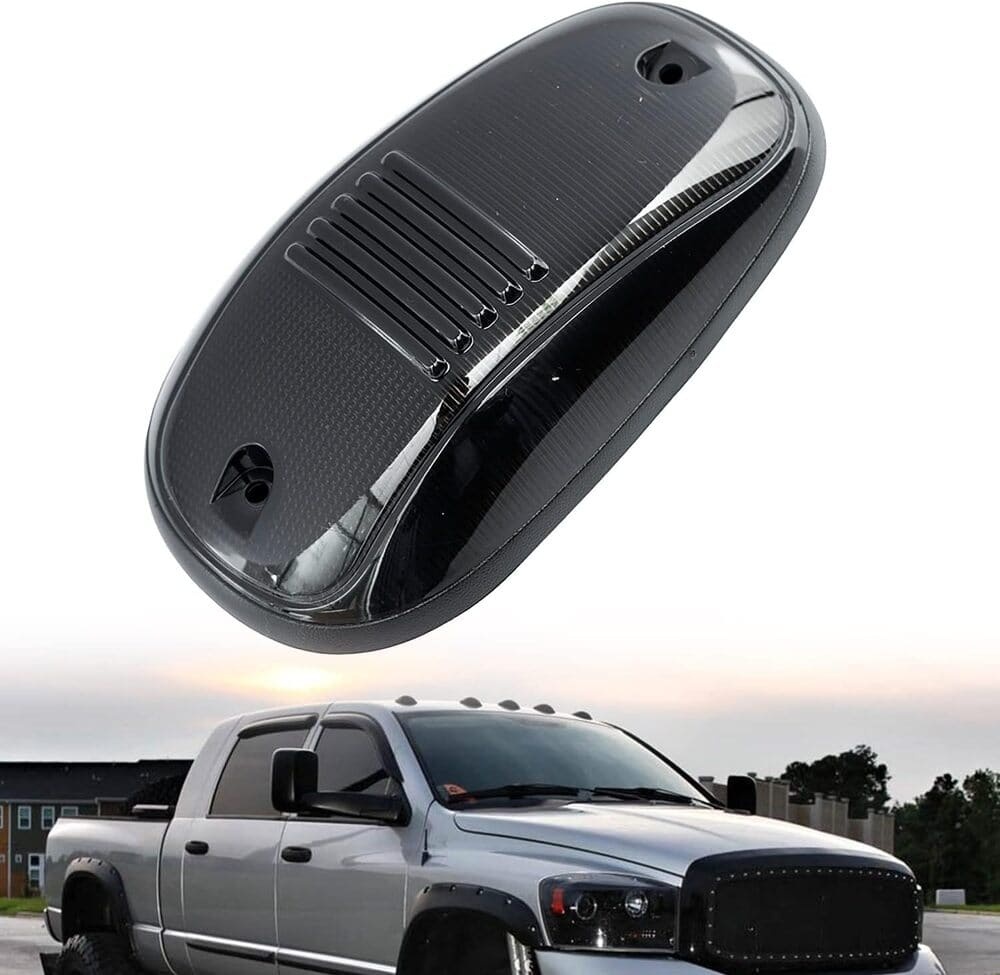 LED Cab Marker Light Housings Compatible w/ 2003-2018 Dodge Ram 1500 2500 3500 Pickup Front Roof Mounted Cab Light Covers Smoked/Clear Lens OEM Fit Cab Roof Marker Running Light Housing Replacement