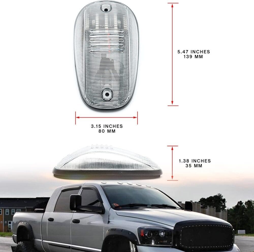 LED Cab Marker Lights Replacement for Dodge Ram 1500 2500 3500 Pickup 2003-2018 Amber Front Roof Mounted Cab Light Kit Clear Lens OEM Fit Roof Running Cab Marker Lamps for Pickup Trucks
