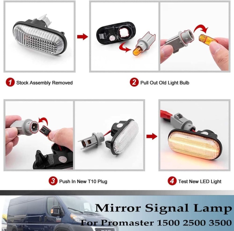 Sequential LED Side Mirror Marker Lights Compatible w/ 2014-2022 Dodge RAM Promaster 1500/2500/3500 Towing Mirror Turn Signal Indicator Lamp Assembly Smoked/Clear Lens