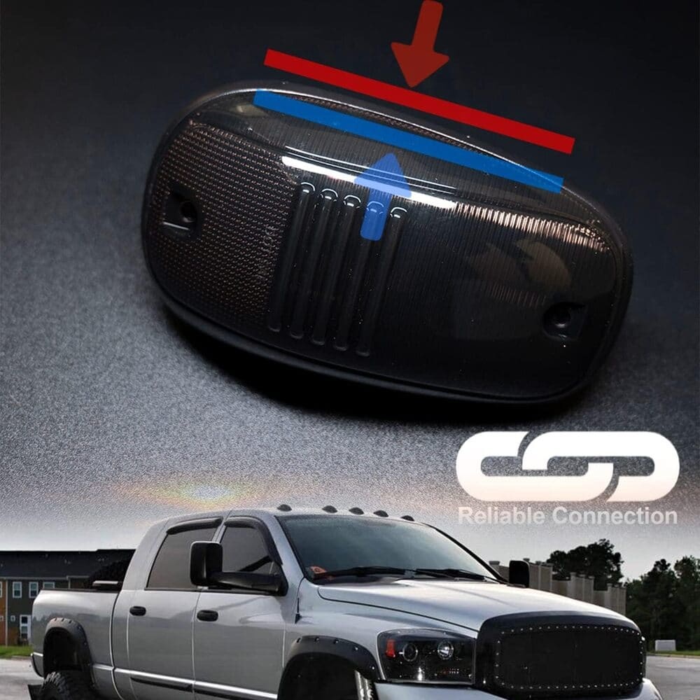 LED Cab Marker Light Housings Compatible w/ 2003-2018 Dodge Ram 1500 2500 3500 Pickup Front Roof Mounted Cab Light Covers Smoked/Clear Lens OEM Fit Cab Roof Marker Running Light Housing Replacement