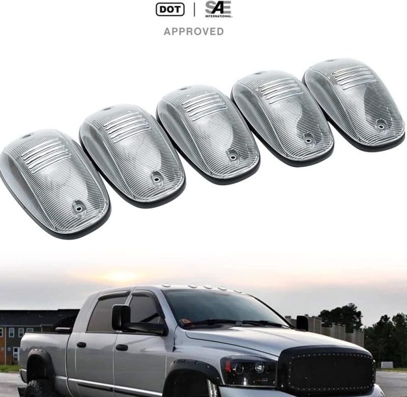 LED Cab Marker Light Housings Compatible w/ 2003-2018 Dodge Ram 1500 2500 3500 Pickup Front Roof Mounted Cab Light Covers Smoked/Clear Lens OEM Fit Cab Roof Marker Running Light Housing Replacement