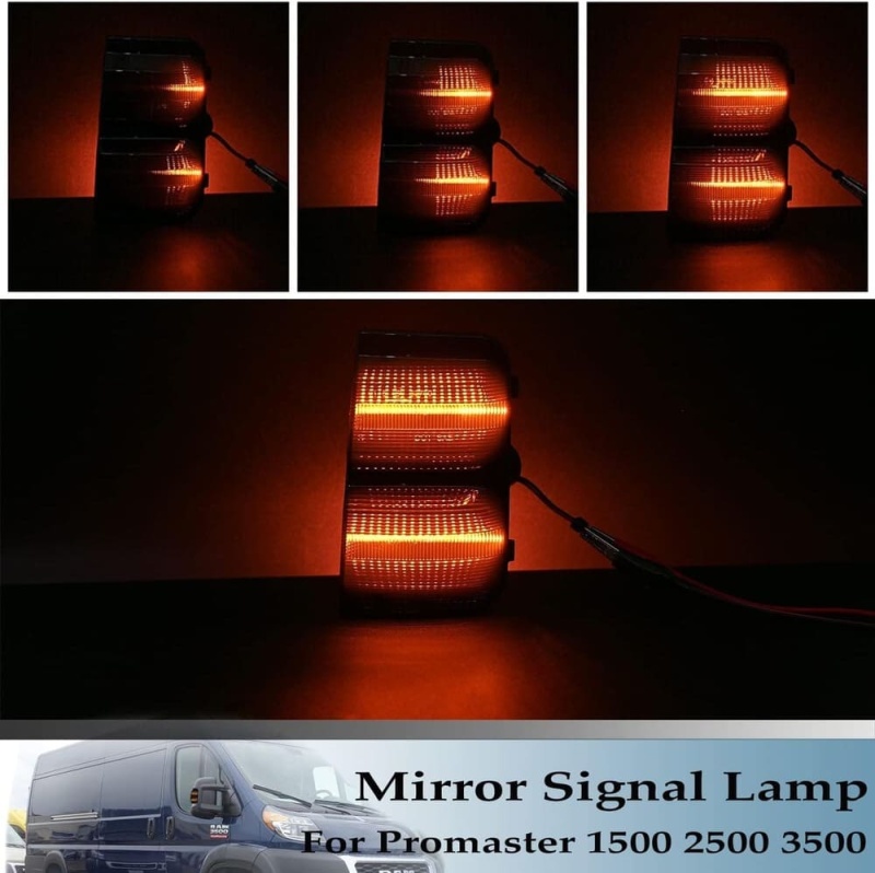 Sequential LED Side Mirror Marker Lights Compatible w/ 2014-2022 Dodge RAM Promaster 1500/2500/3500 Towing Mirror Turn Signal Indicator Lamp Assembly Smoked/Clear Lens