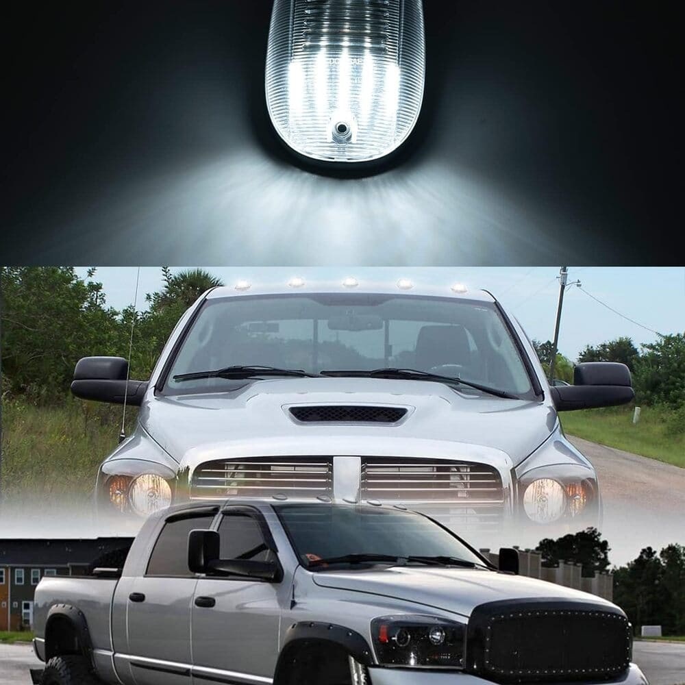 LED Cab Marker Lights Replacement for Dodge Ram 1500 2500 3500 Pickup 2003-2018 Amber Front Roof Mounted Cab Light Kit Clear Lens OEM Fit Roof Running Cab Marker Lamps for Pickup Trucks
