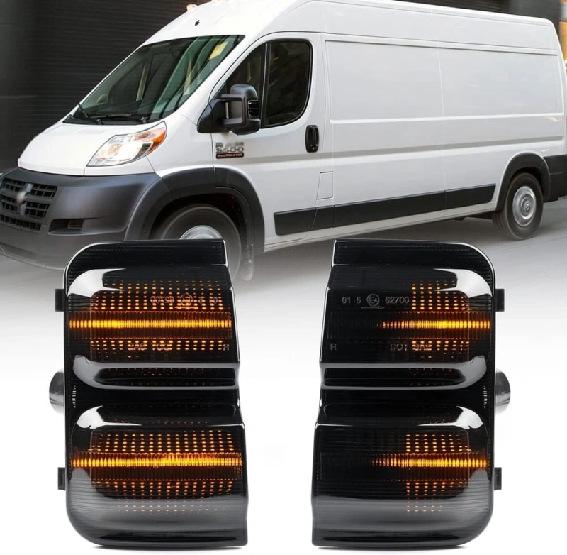 Sequential LED Side Mirror Marker Lights Compatible w/ 2014-2022 Dodge RAM Promaster 1500/2500/3500 Towing Mirror Turn Signal Indicator Lamp Assembly Smoked/Clear Lens