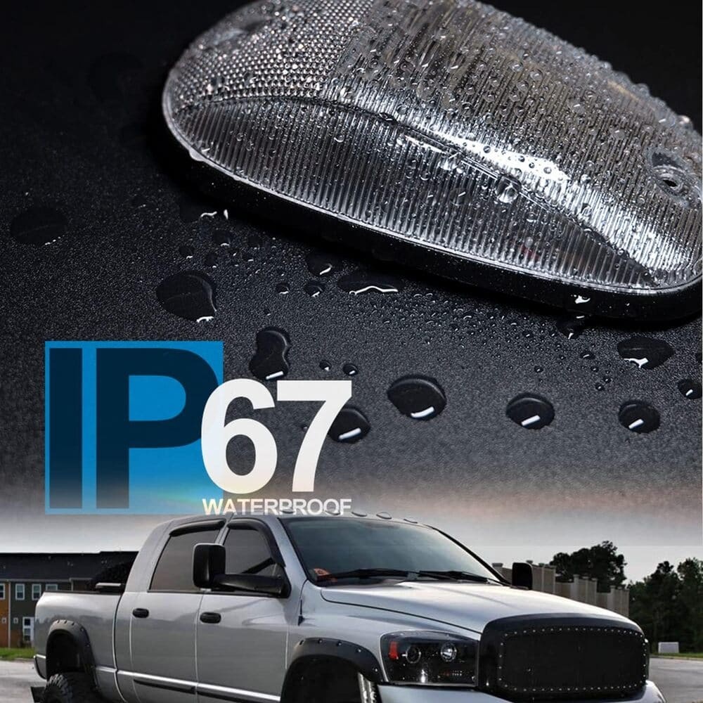 LED Cab Marker Light Housings Compatible w/ 2003-2018 Dodge Ram 1500 2500 3500 Pickup Front Roof Mounted Cab Light Covers Smoked/Clear Lens OEM Fit Cab Roof Marker Running Light Housing Replacement