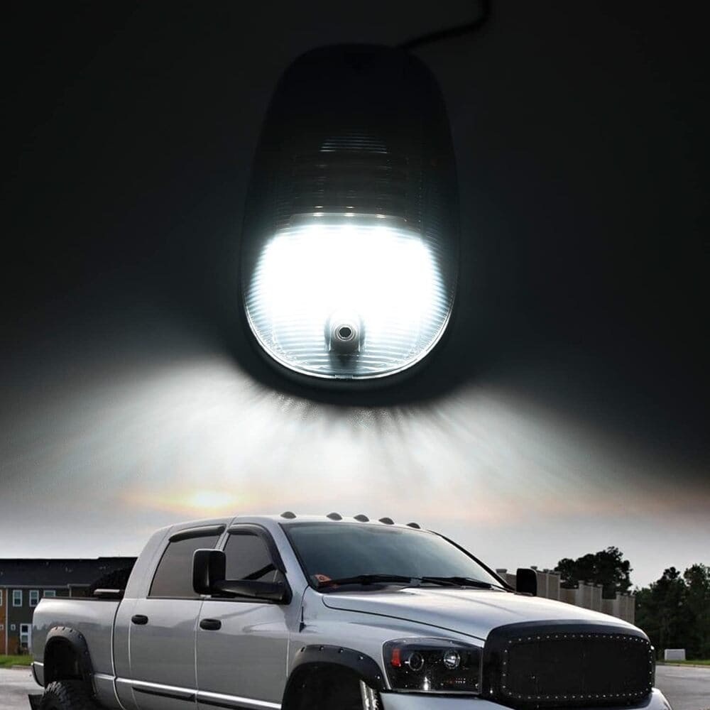 LED Cab Marker Lights Compatible w/ 2003-2018 Dodge Ram 1500 2500 3500 Pickup Amber Front Roof Mounted Cab Light Kit Smoked Lens OEM Fit Roof Running Cab Marker Lamps for Pickup Trucks