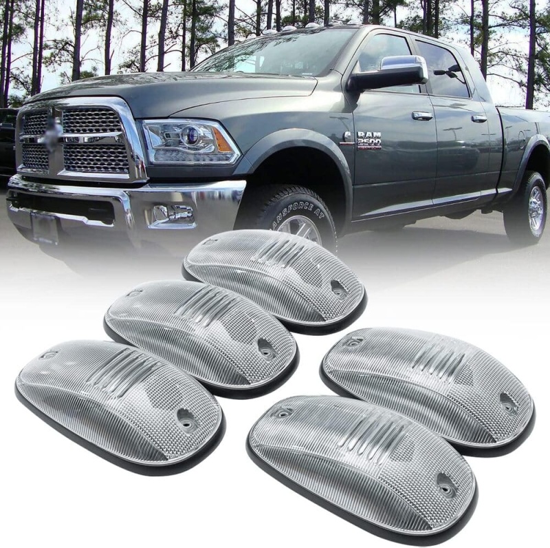 LED Cab Marker Light Housings Compatible w/ 2003-2018 Dodge Ram 1500 2500 3500 Pickup Front Roof Mounted Cab Light Covers Smoked/Clear Lens OEM Fit Cab Roof Marker Running Light Housing Replacement