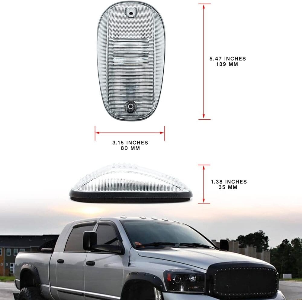 LED Cab Marker Light Housings Compatible w/ 2003-2018 Dodge Ram 1500 2500 3500 Pickup Front Roof Mounted Cab Light Covers Smoked/Clear Lens OEM Fit Cab Roof Marker Running Light Housing Replacement