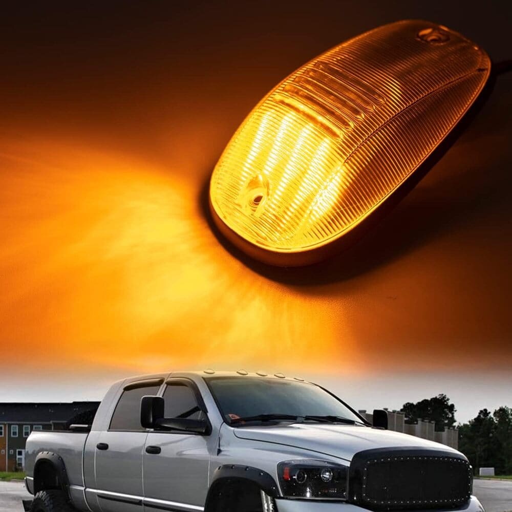 LED Cab Marker Lights Replacement for Dodge Ram 1500 2500 3500 Pickup 2003-2018 Amber Front Roof Mounted Cab Light Kit Clear Lens OEM Fit Roof Running Cab Marker Lamps for Pickup Trucks