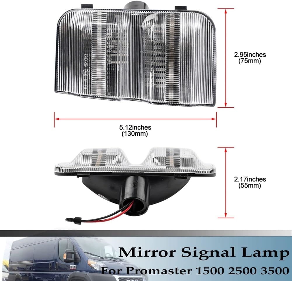 Sequential LED Side Mirror Marker Lights Compatible w/ 2014-2022 Dodge RAM Promaster 1500/2500/3500 Towing Mirror Turn Signal Indicator Lamp Assembly Smoked/Clear Lens