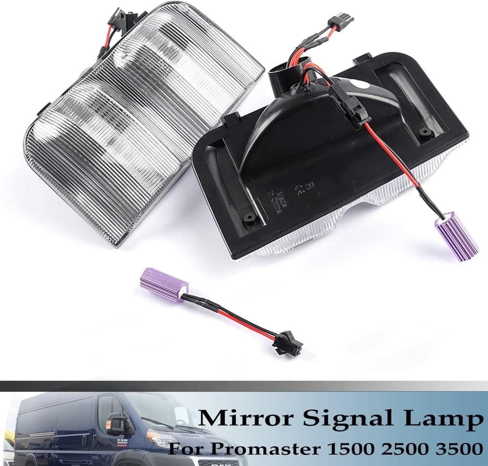 Sequential LED Side Mirror Marker Lights Compatible w/ 2014-2022 Dodge RAM Promaster 1500/2500/3500 Towing Mirror Turn Signal Indicator Lamp Assembly Smoked/Clear Lens