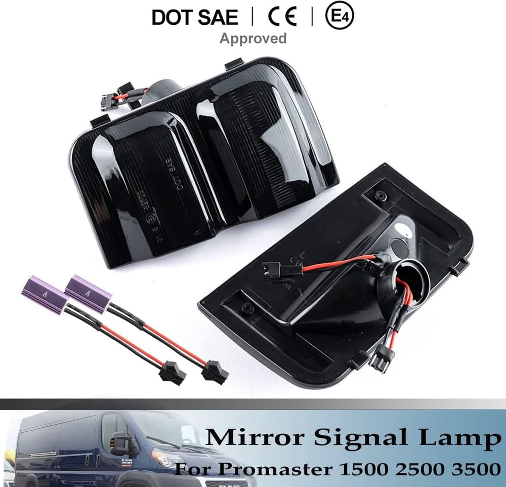 Sequential LED Side Mirror Marker Lights Compatible w/ 2014-2022 Dodge RAM Promaster 1500/2500/3500 Towing Mirror Turn Signal Indicator Lamp Assembly Smoked/Clear Lens